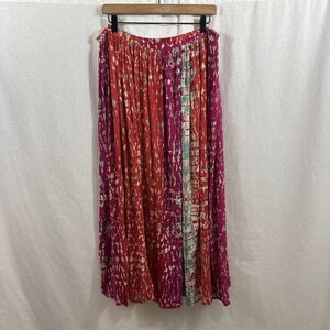 Norm Thompson Colorful Artsy Boho HIppie Crinkle Maxi Skirt Womens Size L
